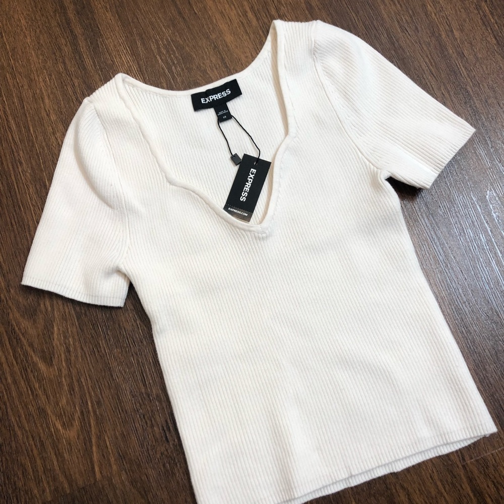 Express Ribbed Ivory Cream Top - Picture 2 of 4